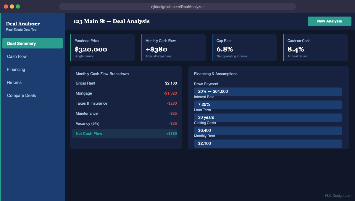 Deal Analyzer live app screenshot