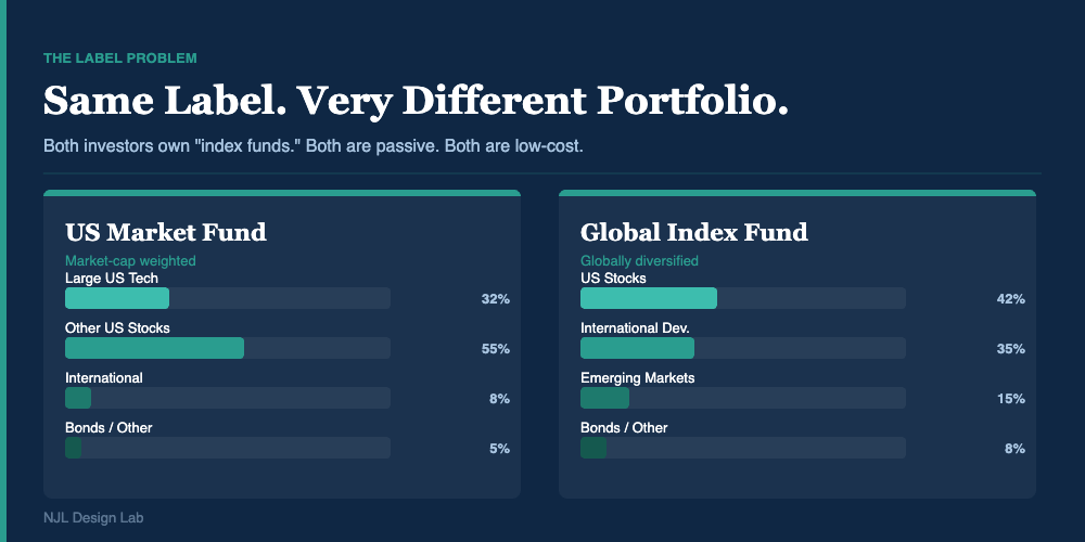 Same index fund label, very different portfolio — US-heavy vs globally diversified