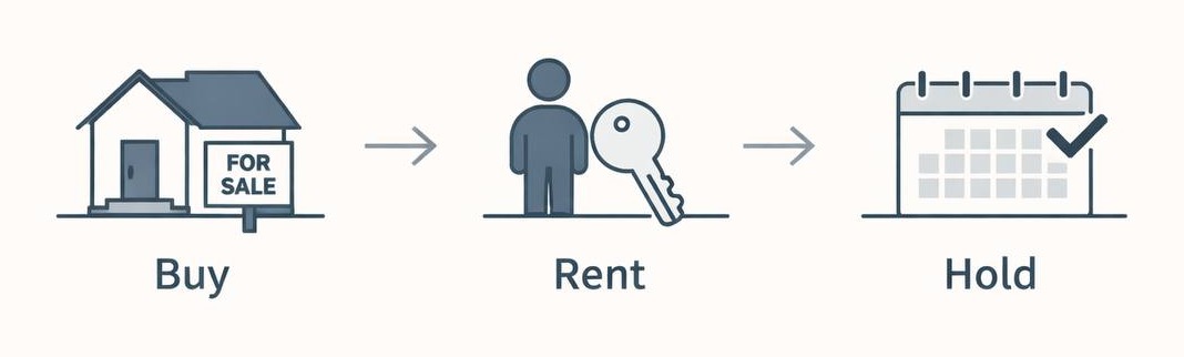 Turnkey rental path diagram showing Buy, Rent, Hold
