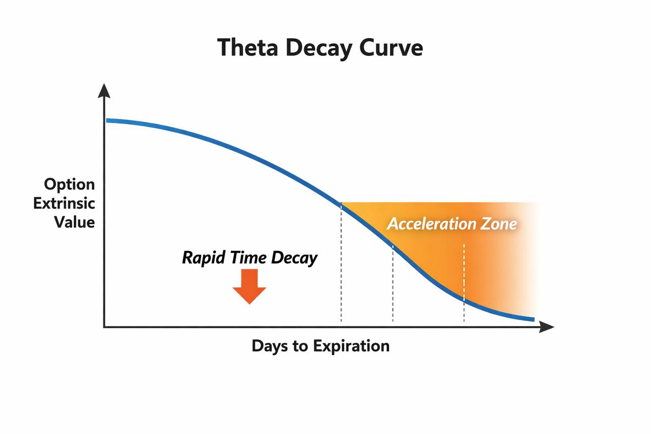 Theta decay curve showing acceleration of time decay near expiration