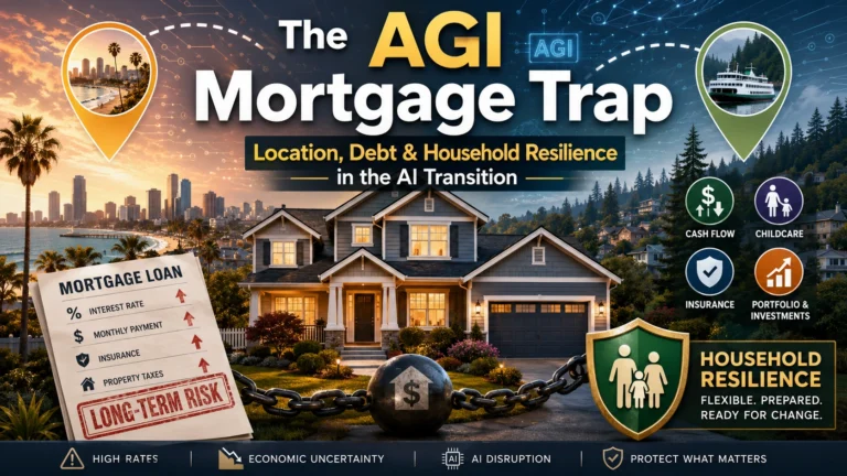 A home caught between high mortgage costs, AI disruption, regional choices, and household financial resilience.