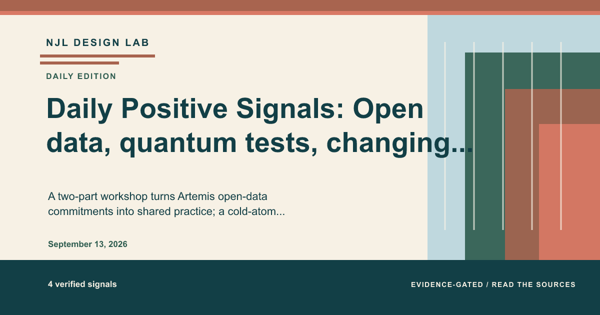 Summary image for the daily positive signals: Daily Positive Signals: Open data, quantum tests, changing games, and antimicrobial discovery