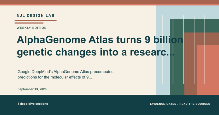 Summary image for the weekly deep dive: AlphaGenome Atlas turns 9 billion genetic changes into a research map
