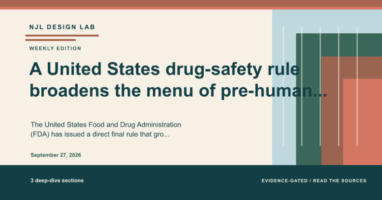 Summary image for the weekly deep dive: A United States drug-safety rule broadens the menu of pre-human evidence