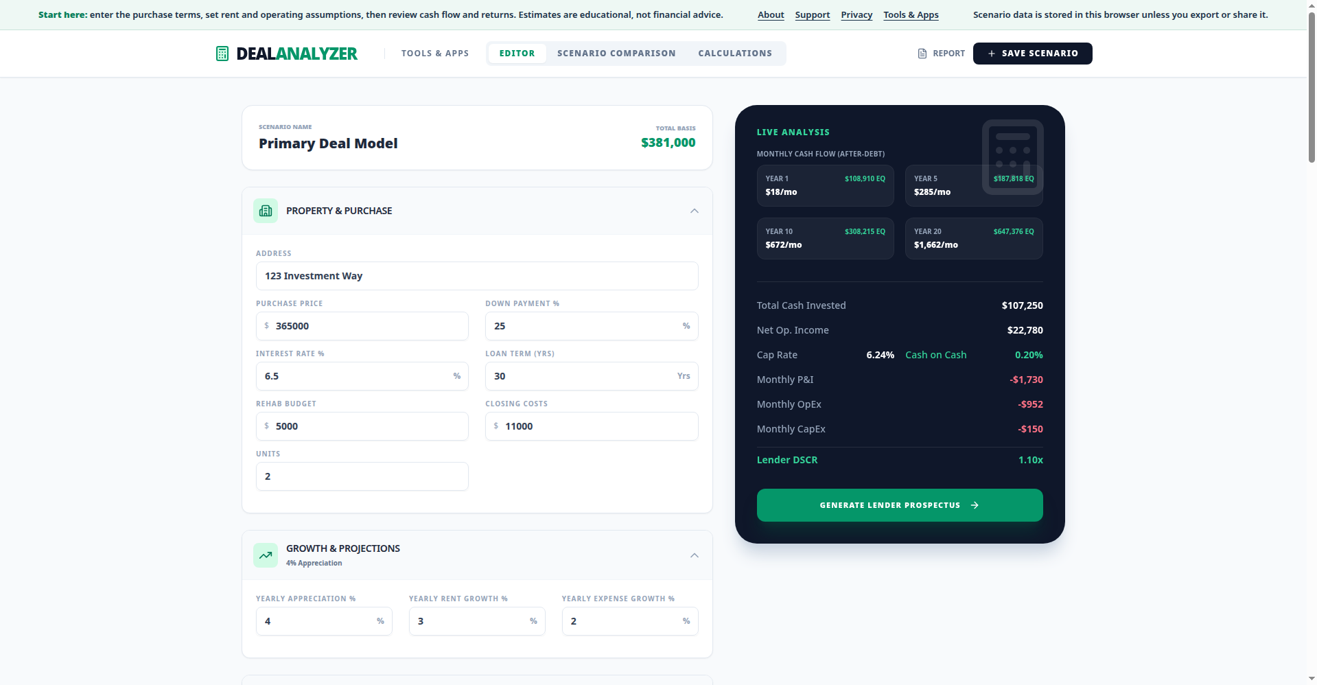 Deal Analyzer real estate analysis dashboard