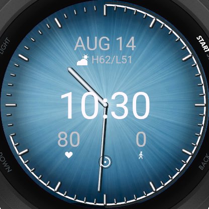NJL Design Lab Garmin watch face showing Blue Sunburst dial