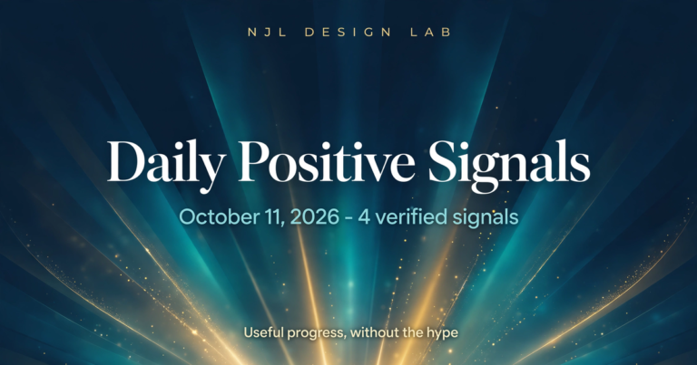 Daily Positive Signals banner: an immunotherapy milestone, a free security scanner, and a complete UV map of the sky